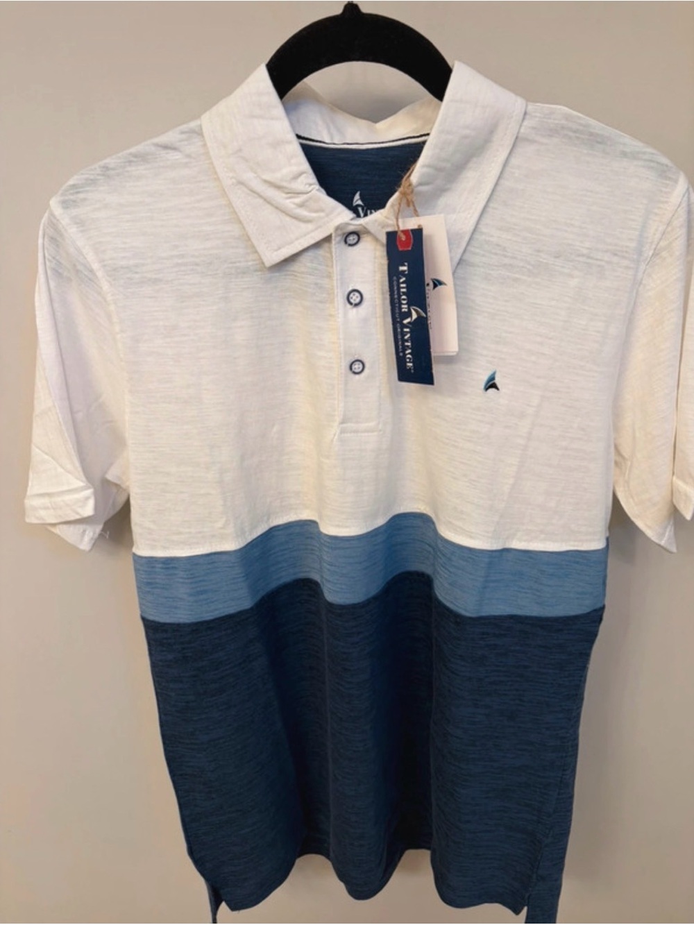 Tailor Vintage White, Light Blue & Navy Colorblock Polo